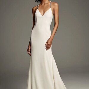 Vera Wang Wedding Gown Dress 4 Ivory Column Slip Swarovski Crystal Straps